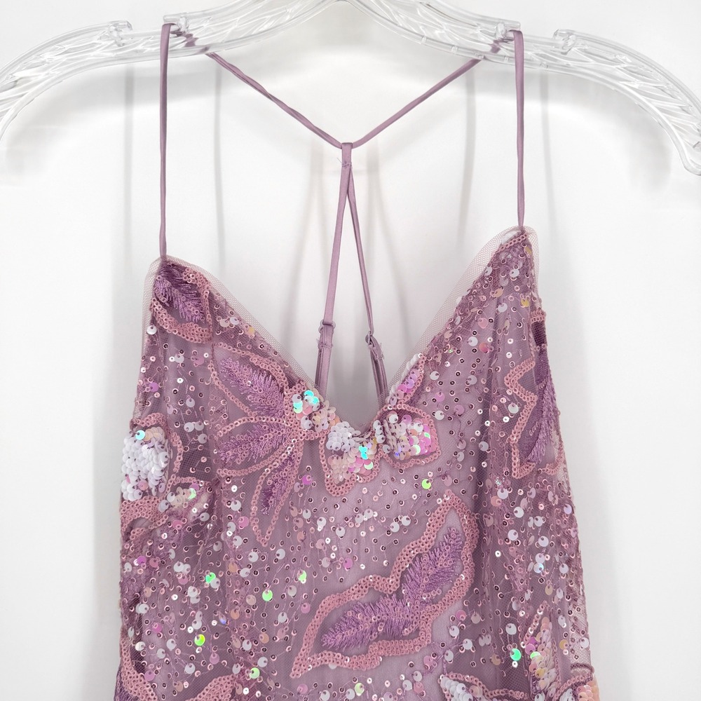 Lulus Get Up and Glow Mini Dress Lavender Sequin Embroidered Butterfly Floral S - Picture 7 of 13